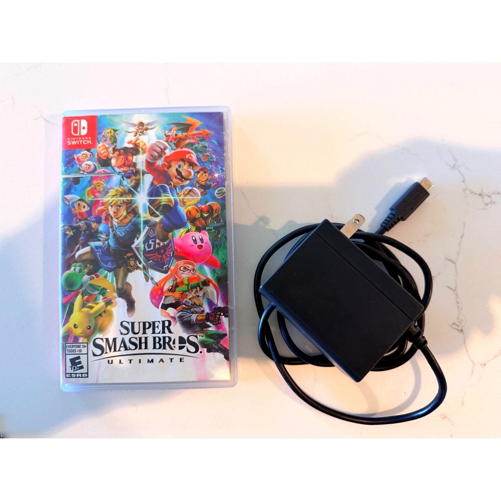 Super Smash Bros Ultimate Nintendo Switch Game with AC Adapter Charger Bundle